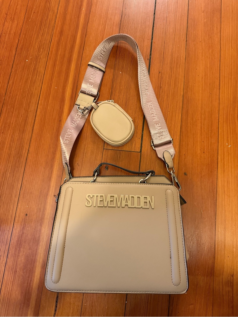 Steve Madden Taupe Crossbody Bag with Logo Strap